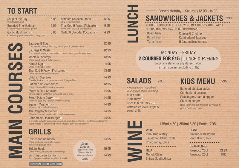 A4 Pub/Bar Menu Design for Blue Bell Inn